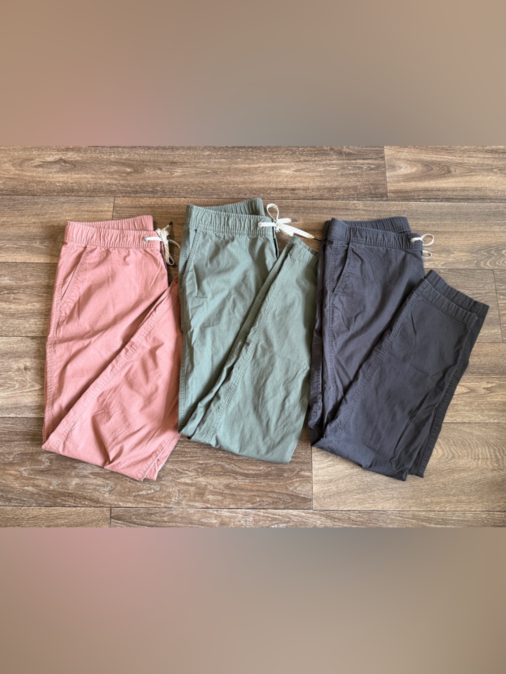Three Vuori Ripstop Pants - Pink, Olive, Charcoal